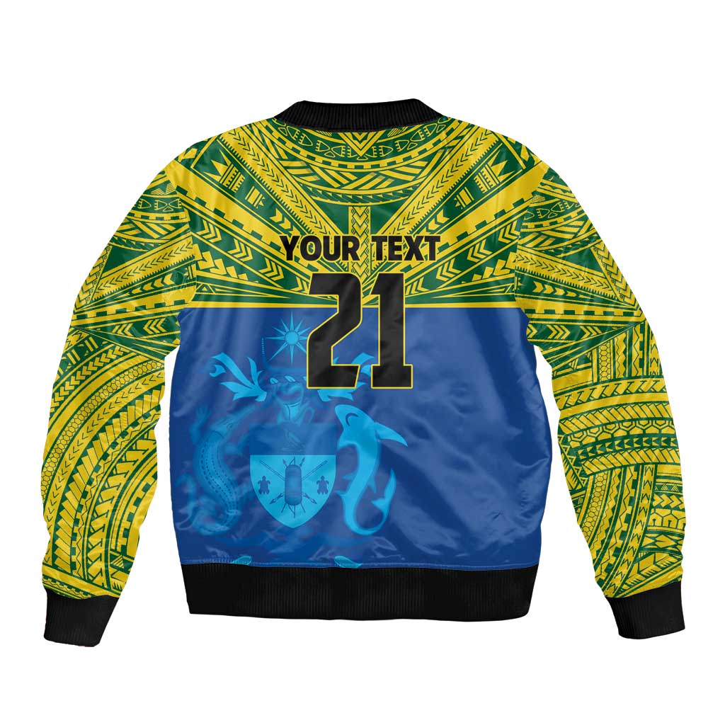 Solomon Islands Rugby Custom Bomber Jacket Simple Coat of arm Polynesian Pattern