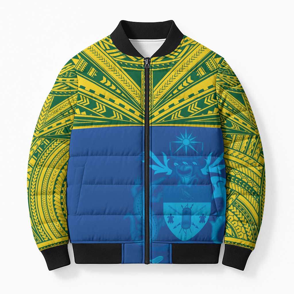 Solomon Islands Rugby Custom Bomber Puffer Jacket Simple Coat of arm Polynesian Pattern - Polynesian Pride