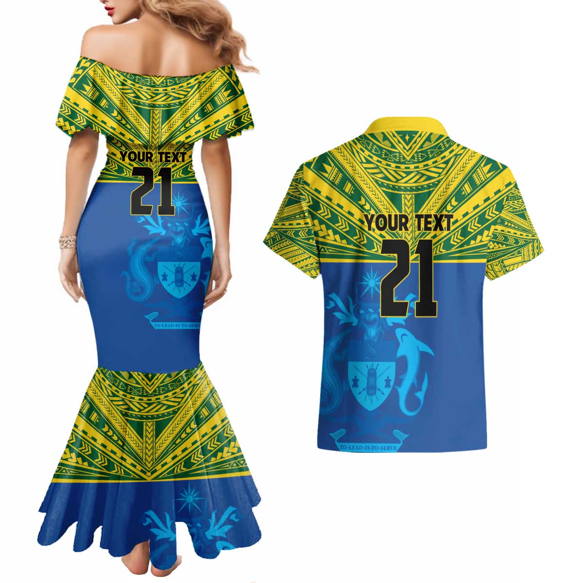 Solomon Islands Rugby Custom Couples Matching Mermaid Dress and Hawaiian Shirt Simple Coat of arm Polynesian Pattern LT9 - Polynesian Pride