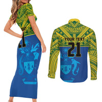 Solomon Islands Rugby Custom Couples Matching Short Sleeve Bodycon Dress and Long Sleeve Button Shirt Simple Coat of arm Polynesian Pattern LT9 - Polynesian Pride