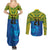 Solomon Islands Rugby Custom Couples Matching Summer Maxi Dress and Long Sleeve Button Shirt Simple Coat of arm Polynesian Pattern