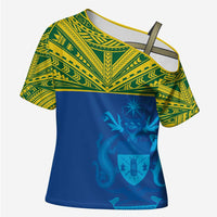 Solomon Islands Rugby Custom Cross Shoulder Shirt Simple Coat of arm Polynesian Pattern LT9 Female Gold - Polynesian Pride