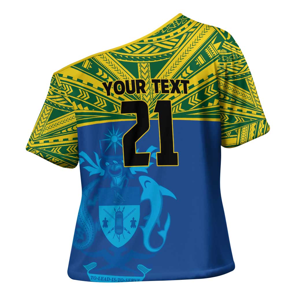 Solomon Islands Rugby Custom Cross Shoulder Shirt Simple Coat of arm Polynesian Pattern LT9 - Polynesian Pride