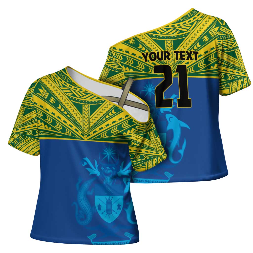 Solomon Islands Rugby Custom Cross Shoulder Shirt Simple Coat of arm Polynesian Pattern LT9 - Polynesian Pride