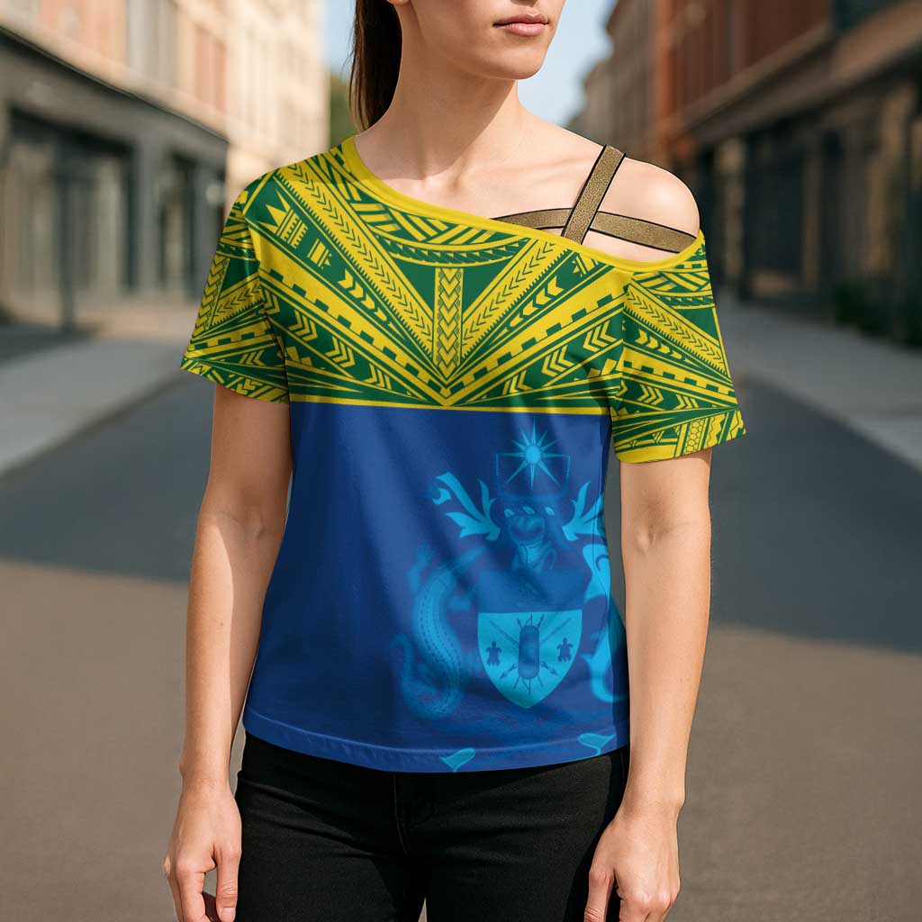 Solomon Islands Rugby Custom Cross Shoulder Shirt Simple Coat of arm Polynesian Pattern LT9 - Polynesian Pride