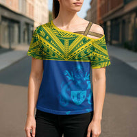 Solomon Islands Rugby Custom Cross Shoulder Shirt Simple Coat of arm Polynesian Pattern LT9 - Polynesian Pride