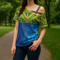 Solomon Islands Rugby Custom Cross Shoulder Shirt Simple Coat of arm Polynesian Pattern LT9 - Polynesian Pride