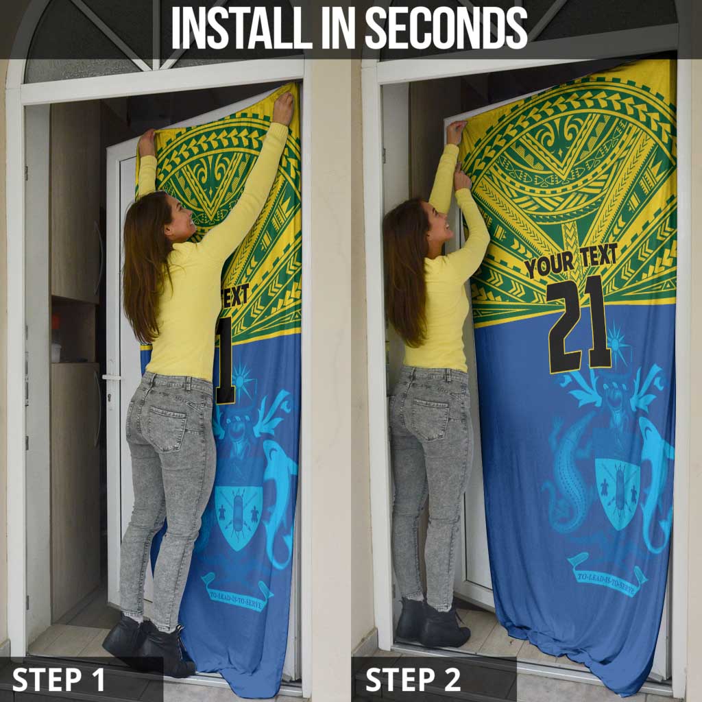 Solomon Islands Rugby Custom Door Cover Simple Coat of arm Polynesian Pattern - Polynesian Pride