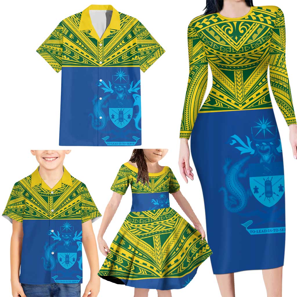 Solomon Islands Rugby Custom Family Matching Long Sleeve Bodycon Dress and Hawaiian Shirt Simple Coat of arm Polynesian Pattern LT9 - Polynesian Pride