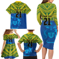 Solomon Islands Rugby Custom Family Matching Long Sleeve Bodycon Dress and Hawaiian Shirt Simple Coat of arm Polynesian Pattern LT9 - Polynesian Pride