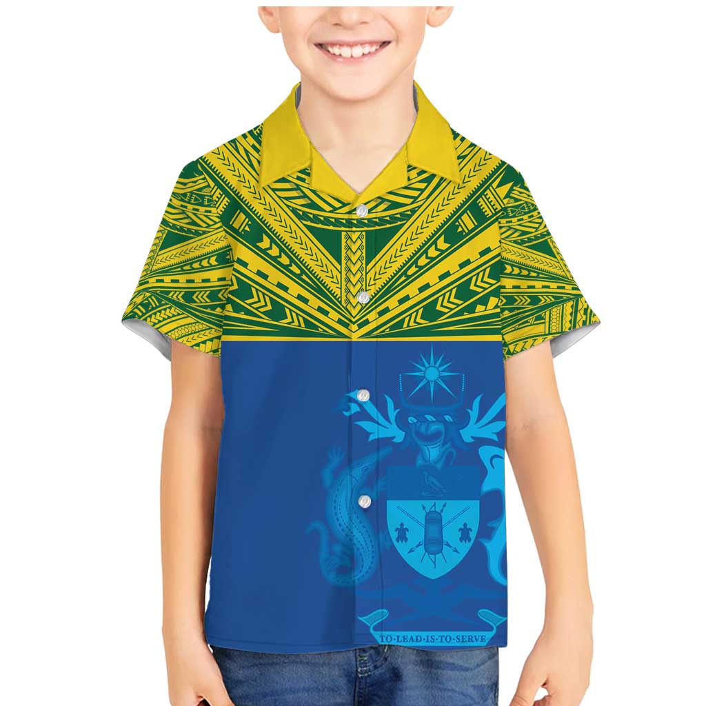 Solomon Islands Rugby Custom Family Matching Mermaid Dress and Hawaiian Shirt Simple Coat of arm Polynesian Pattern LT9 Son's Shirt Gold - Polynesian Pride
