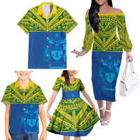 Solomon Islands Rugby Custom Family Matching Off The Shoulder Long Sleeve Dress and Hawaiian Shirt Simple Coat of arm Polynesian Pattern LT9 - Polynesian Pride