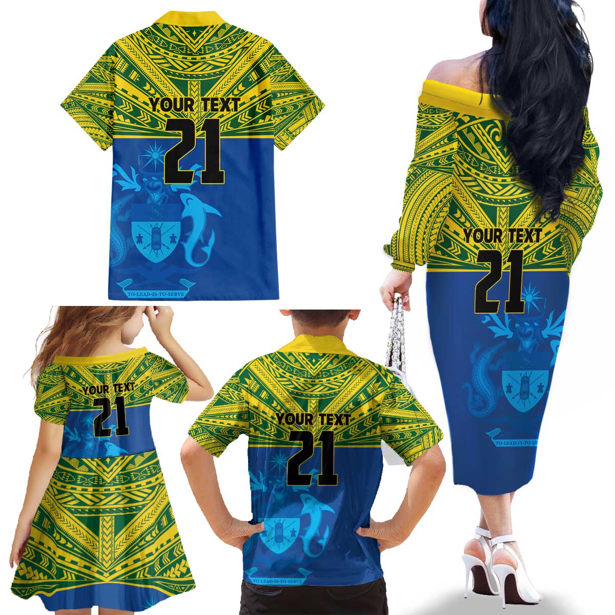 Solomon Islands Rugby Custom Family Matching Off The Shoulder Long Sleeve Dress and Hawaiian Shirt Simple Coat of arm Polynesian Pattern LT9 - Polynesian Pride