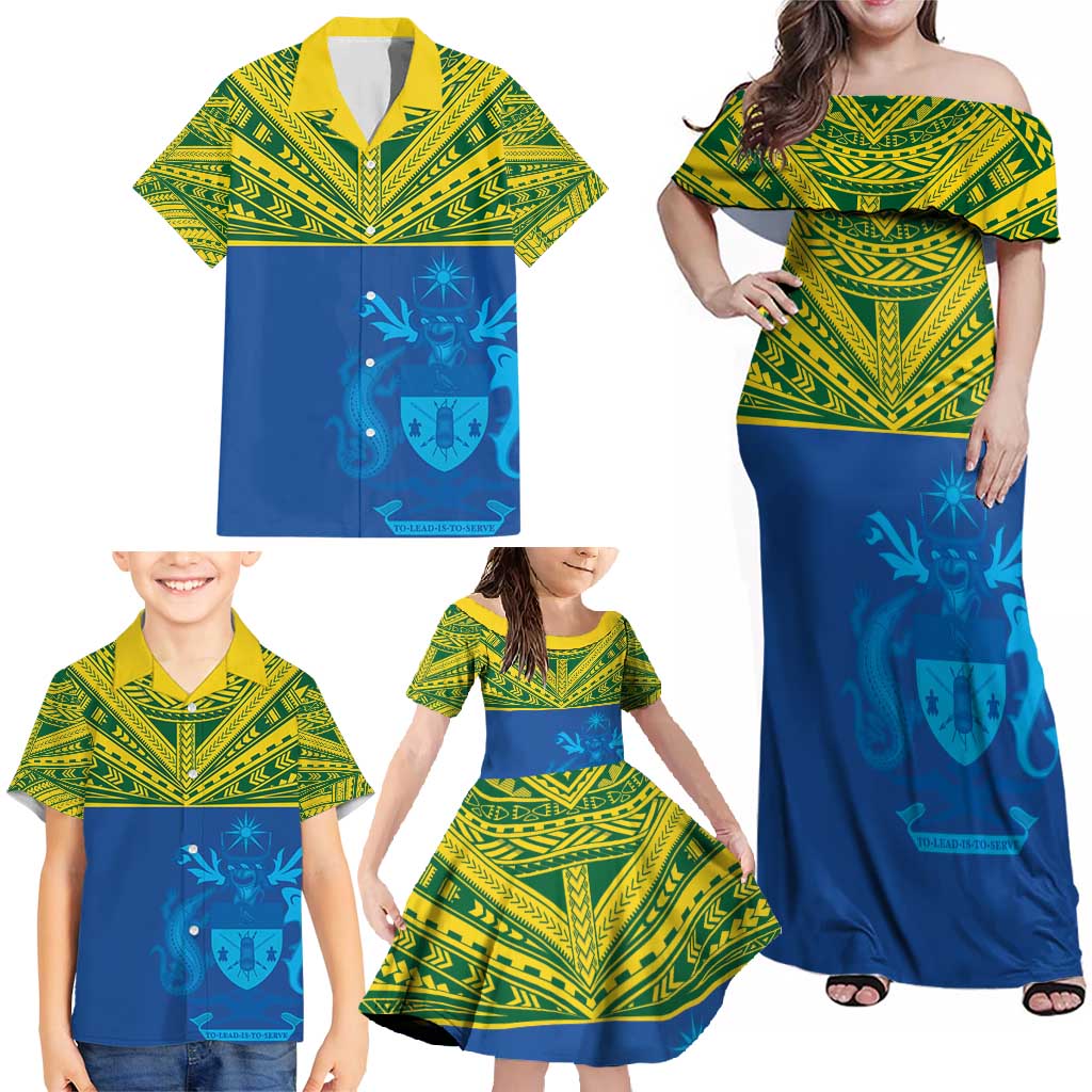 Solomon Islands Rugby Custom Family Matching Off Shoulder Maxi Dress and Hawaiian Shirt Simple Coat of arm Polynesian Pattern LT9 - Polynesian Pride