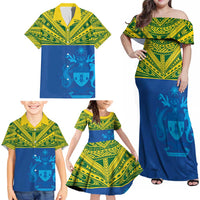 Solomon Islands Rugby Custom Family Matching Off Shoulder Maxi Dress and Hawaiian Shirt Simple Coat of arm Polynesian Pattern LT9 - Polynesian Pride