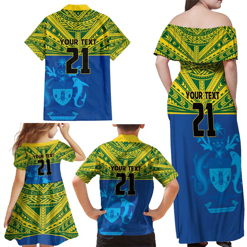 Solomon Islands Rugby Custom Family Matching Off Shoulder Maxi Dress and Hawaiian Shirt Simple Coat of arm Polynesian Pattern LT9 - Polynesian Pride