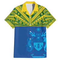 Solomon Islands Rugby Custom Family Matching Off Shoulder Maxi Dress and Hawaiian Shirt Simple Coat of arm Polynesian Pattern LT9 Dad's Shirt - Short Sleeve Gold - Polynesian Pride