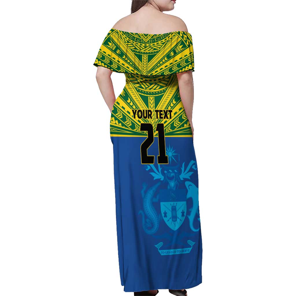 Solomon Islands Rugby Custom Family Matching Off Shoulder Maxi Dress and Hawaiian Shirt Simple Coat of arm Polynesian Pattern LT9 - Polynesian Pride