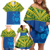 Solomon Islands Rugby Custom Family Matching Off Shoulder Short Dress and Hawaiian Shirt Simple Coat of arm Polynesian Pattern LT9 - Polynesian Pride