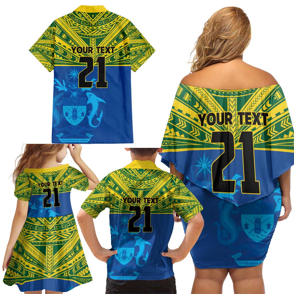 Solomon Islands Rugby Custom Family Matching Off Shoulder Short Dress and Hawaiian Shirt Simple Coat of arm Polynesian Pattern LT9 - Polynesian Pride
