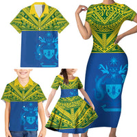 Solomon Islands Rugby Custom Family Matching Short Sleeve Bodycon Dress and Hawaiian Shirt Simple Coat of arm Polynesian Pattern LT9 - Polynesian Pride