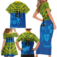 Solomon Islands Rugby Custom Family Matching Short Sleeve Bodycon Dress and Hawaiian Shirt Simple Coat of arm Polynesian Pattern LT9 - Polynesian Pride