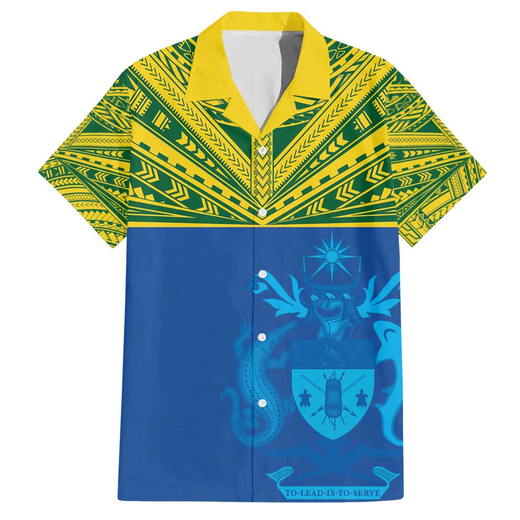 Solomon Islands Rugby Custom Family Matching Summer Maxi Dress and Hawaiian Shirt Simple Coat of arm Polynesian Pattern LT9 Dad's Shirt - Short Sleeve Gold - Polynesian Pride