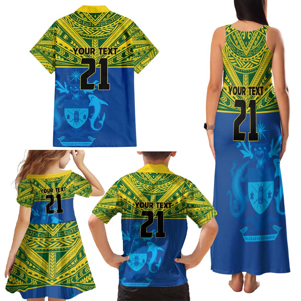 Solomon Islands Rugby Custom Family Matching Tank Maxi Dress and Hawaiian Shirt Simple Coat of arm Polynesian Pattern LT9 - Polynesian Pride