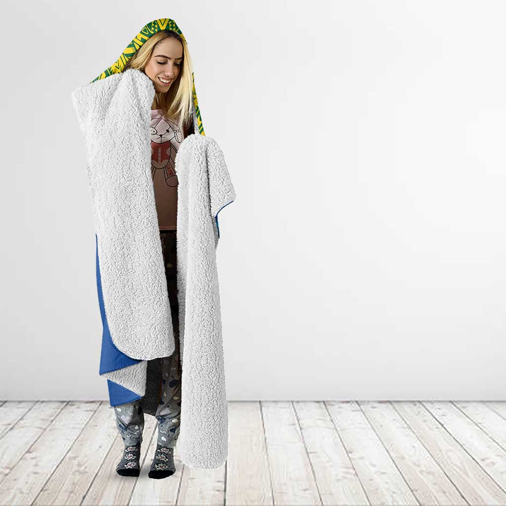 Solomon Islands Rugby Custom Hooded Blanket Simple Coat of arm Polynesian Pattern