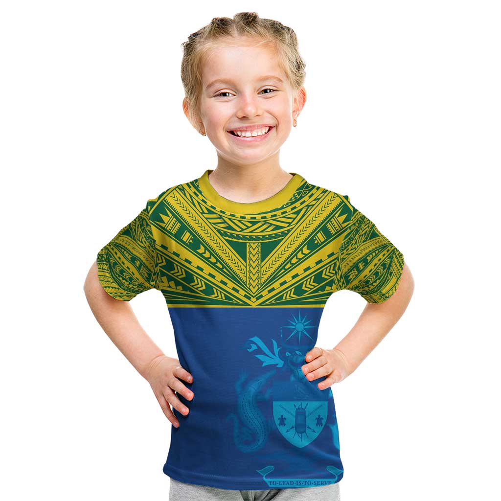 Solomon Islands Rugby Custom Kid T Shirt Simple Coat of arm Polynesian Pattern