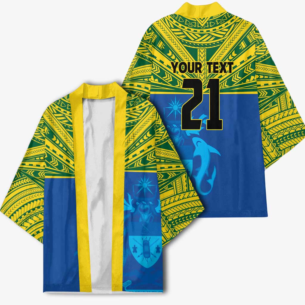 Solomon Islands Rugby Custom Kimono Simple Coat of arm Polynesian Pattern - Polynesian Pride