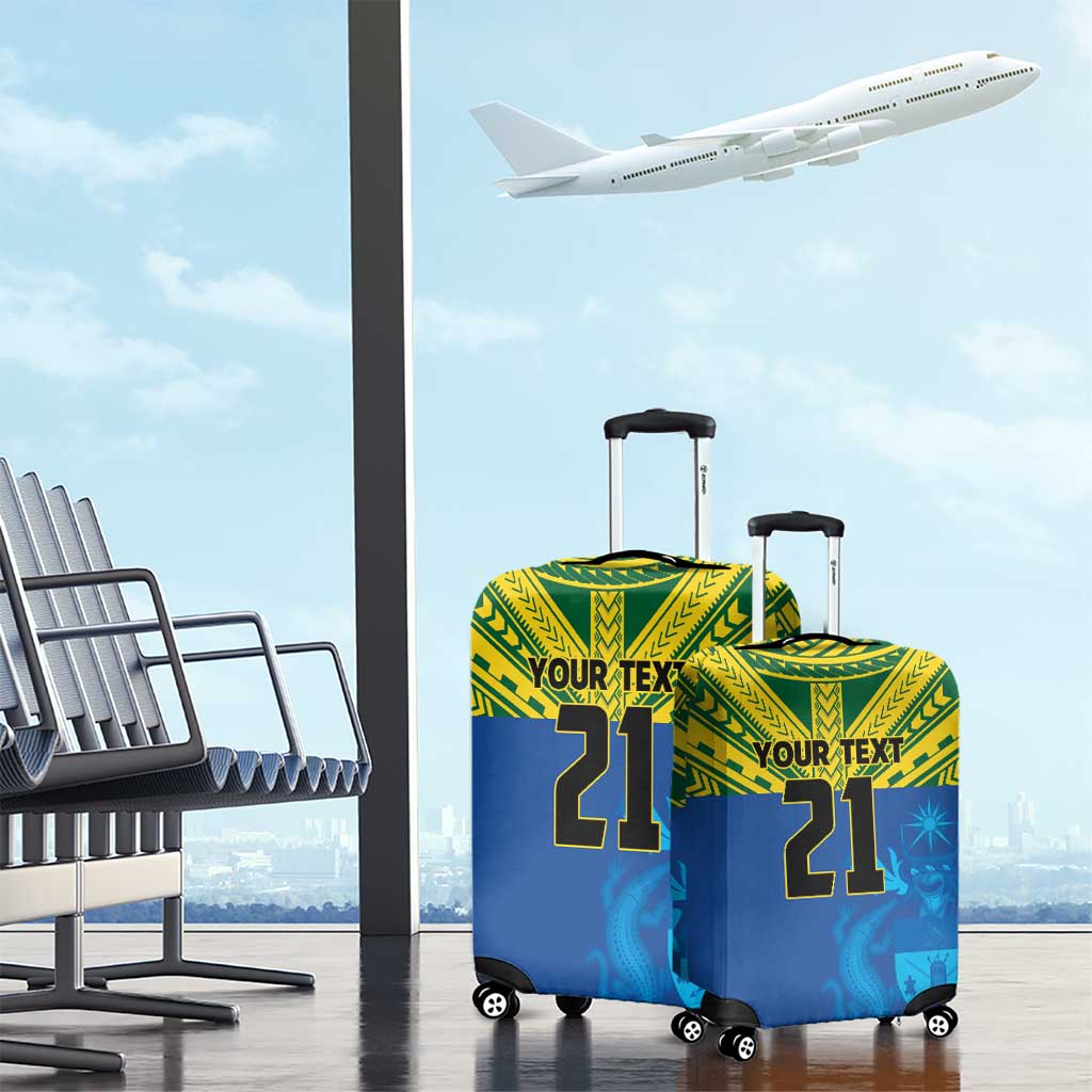 Solomon Islands Rugby Custom Luggage Cover Simple Coat of arm Polynesian Pattern