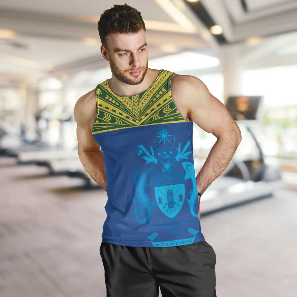 Solomon Islands Rugby Custom Men Tank Top Simple Coat of arm Polynesian Pattern