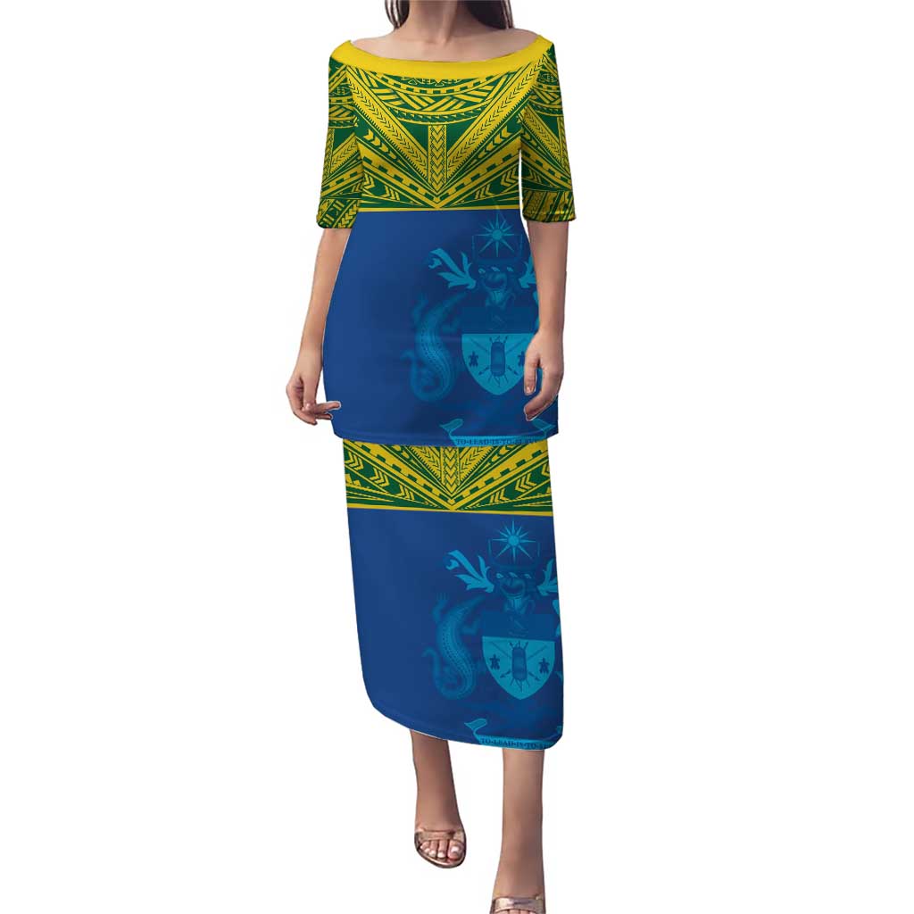 Solomon Islands Rugby Custom Puletasi Simple Coat of arm Polynesian Pattern