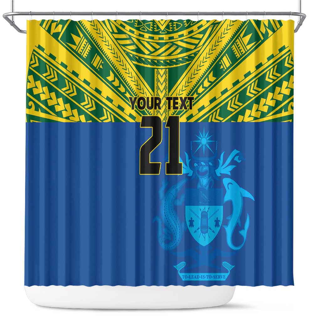 Solomon Islands Rugby Custom Shower Curtain Simple Coat of arm Polynesian Pattern LT9 Gold - Polynesian Pride