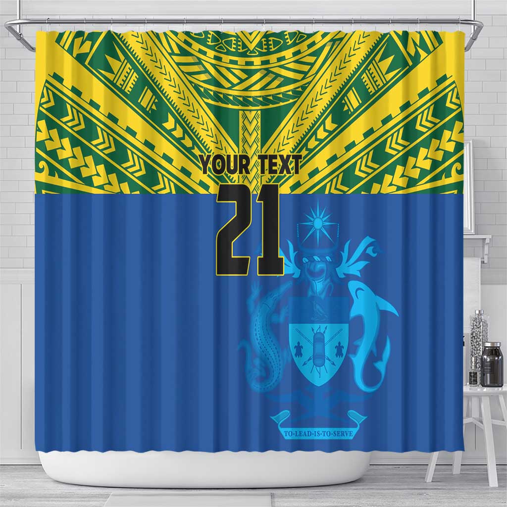 Solomon Islands Rugby Custom Shower Curtain Simple Coat of arm Polynesian Pattern LT9 - Polynesian Pride