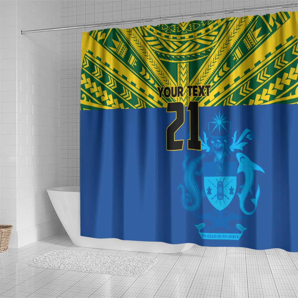 Solomon Islands Rugby Custom Shower Curtain Simple Coat of arm Polynesian Pattern LT9 - Polynesian Pride