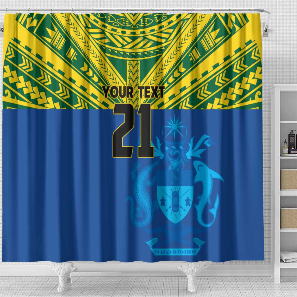 Solomon Islands Rugby Custom Shower Curtain Simple Coat of arm Polynesian Pattern LT9 - Polynesian Pride