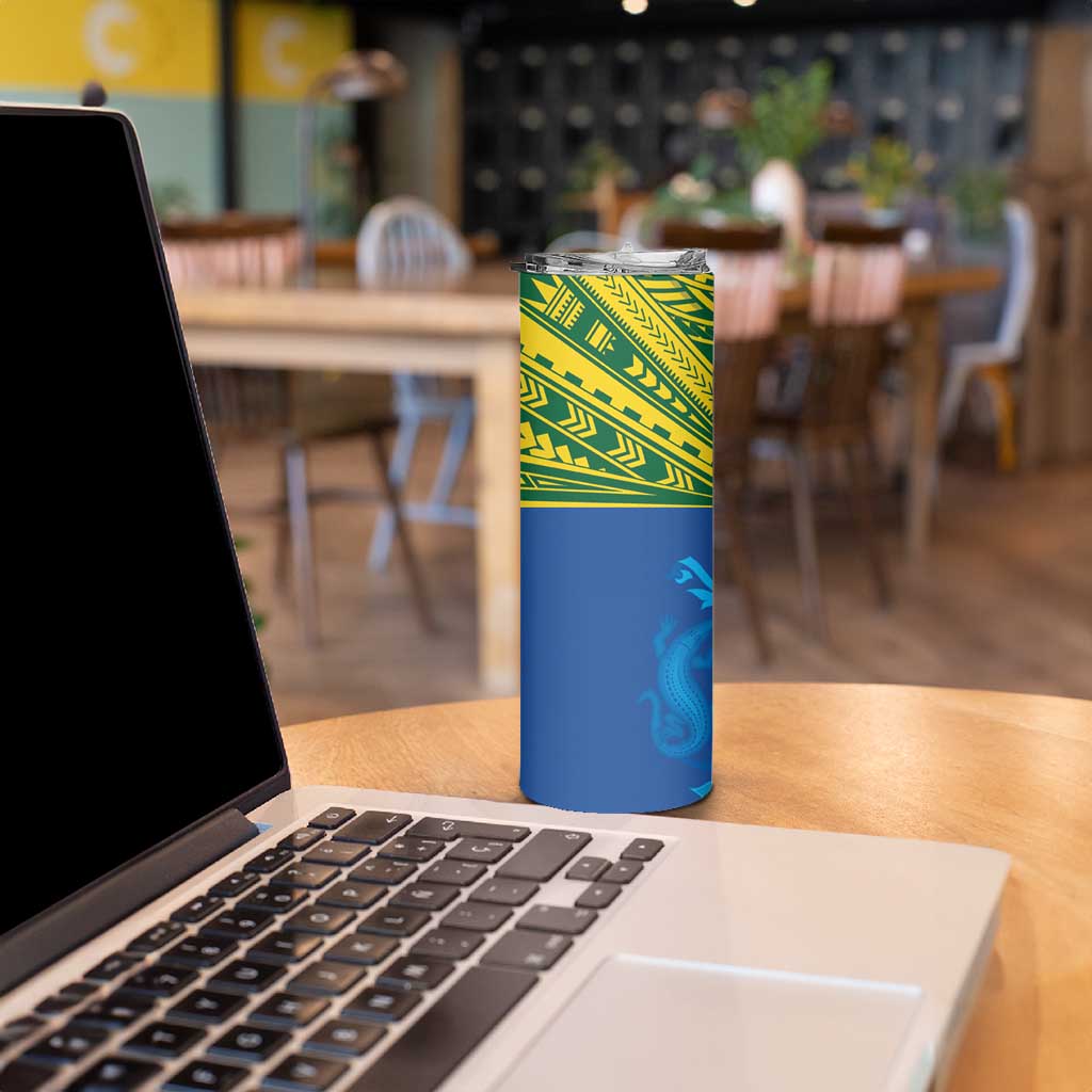 Solomon Islands Rugby Custom Skinny Tumbler Simple Coat of arm Polynesian Pattern