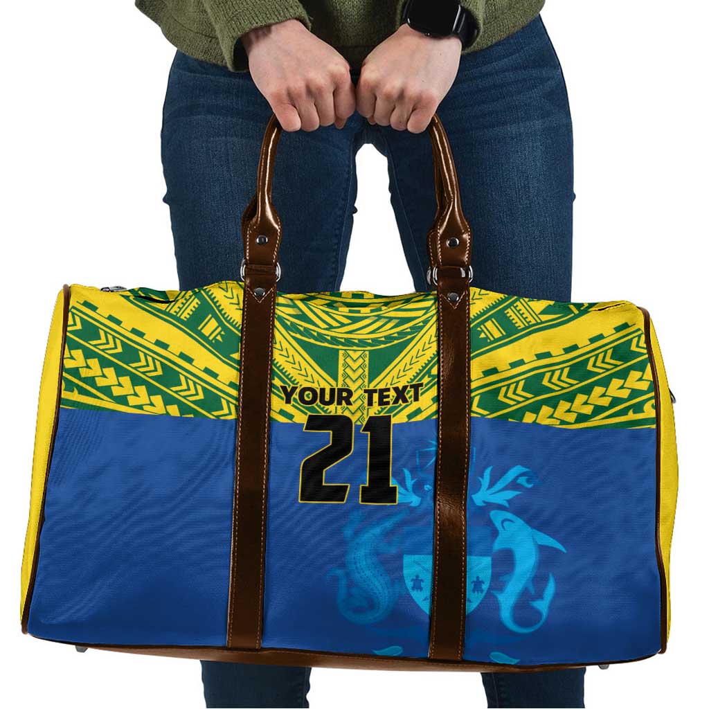 Solomon Islands Rugby Custom Travel Bag Simple Coat of arm Polynesian Pattern - Polynesian Pride