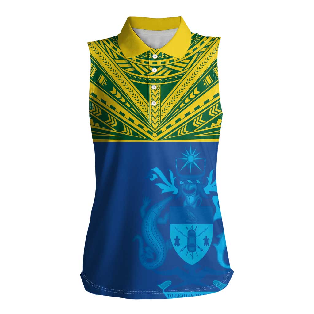Solomon Islands Rugby Custom Women Sleeveless Polo Shirt Simple Coat of arm Polynesian Pattern