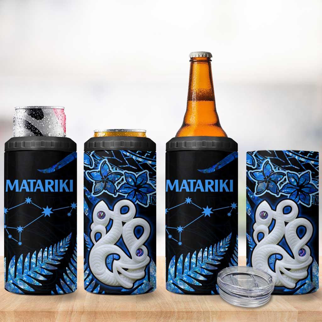 Matariki New Zealand 4 in 1 Can Cooler Tumbler Maori Manaia with Paua Shell - Blue LT9 - Polynesian Pride