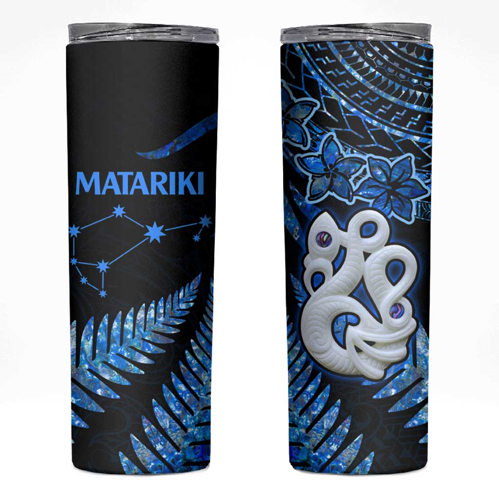 Matariki New Zealand Skinny Tumbler Maori Manaia with Paua Shell - Blue LT9 Blue - Polynesian Pride