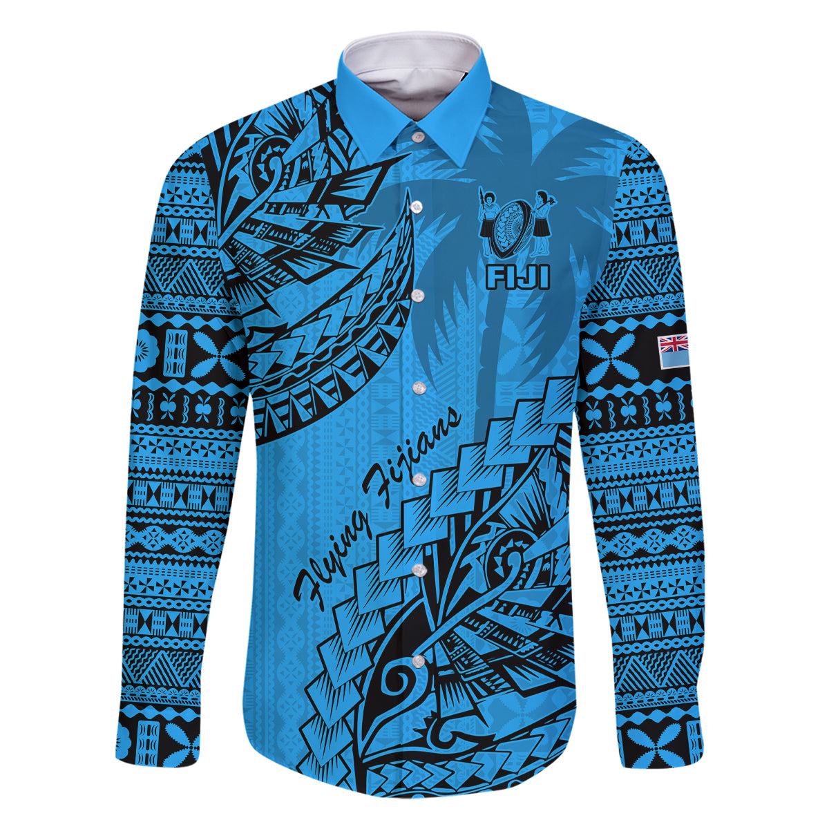Fiji Rugby Family Matching Summer Maxi Dress and Hawaiian Shirt Kaiviti Fijian Tribal World Cup Blue No1 LT9 Dad's Shirt - Long Sleeve Blue - Polynesian Pride