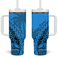 Blue Fiji Rugby Tumbler With Handle Kaiviti Fijian Tribal World Cup LT9 One Size: 40 oz Blue - Polynesian Pride