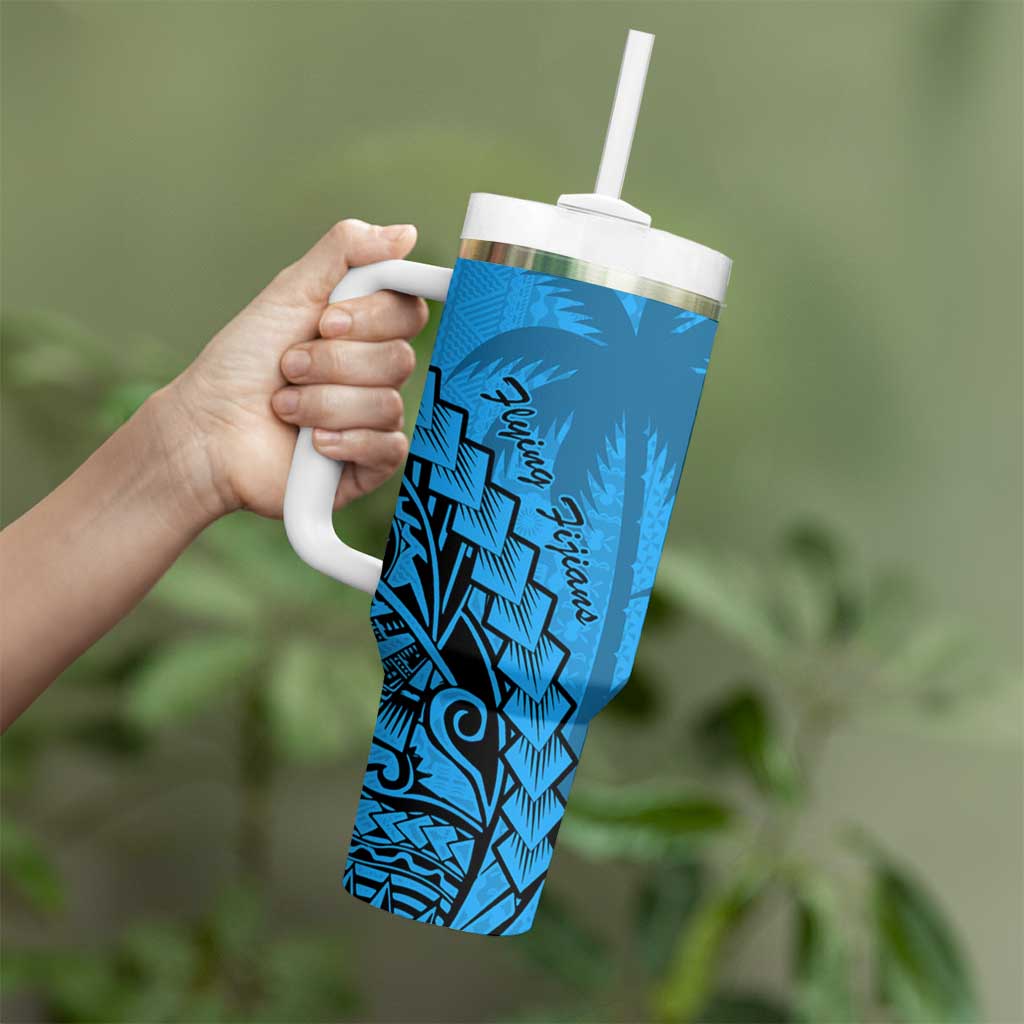 Blue Fiji Rugby Tumbler With Handle Kaiviti Fijian Tribal World Cup LT9 - Polynesian Pride