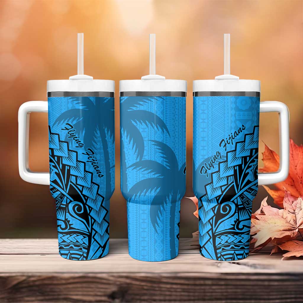 Blue Fiji Rugby Tumbler With Handle Kaiviti Fijian Tribal World Cup LT9 - Polynesian Pride