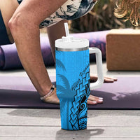 Blue Fiji Rugby Tumbler With Handle Kaiviti Fijian Tribal World Cup LT9 - Polynesian Pride
