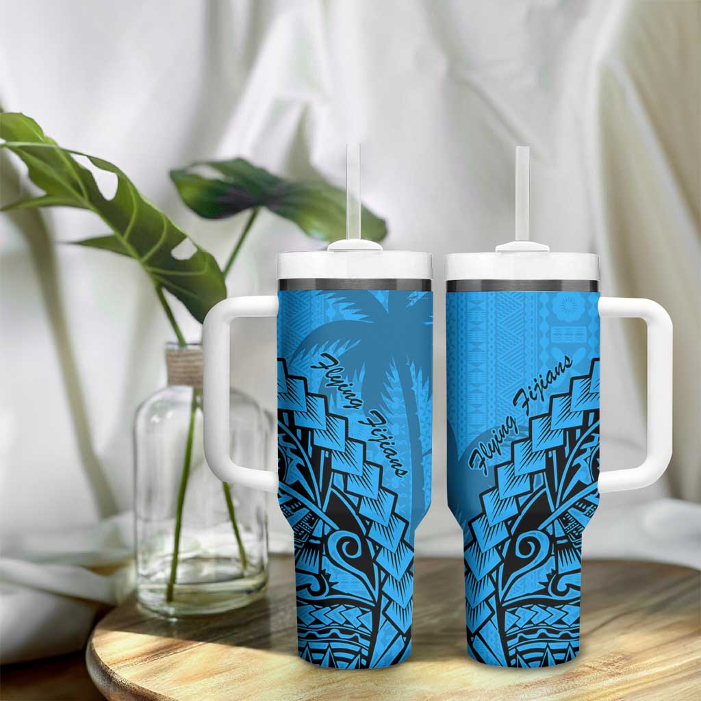 Blue Fiji Rugby Tumbler With Handle Kaiviti Fijian Tribal World Cup LT9 - Polynesian Pride