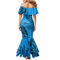 Custom Fiji Rugby Family Matching Mermaid Dress and Hawaiian Shirt Kaiviti Fijian Tribal World Cup Blue No1 LT9 - Polynesian Pride